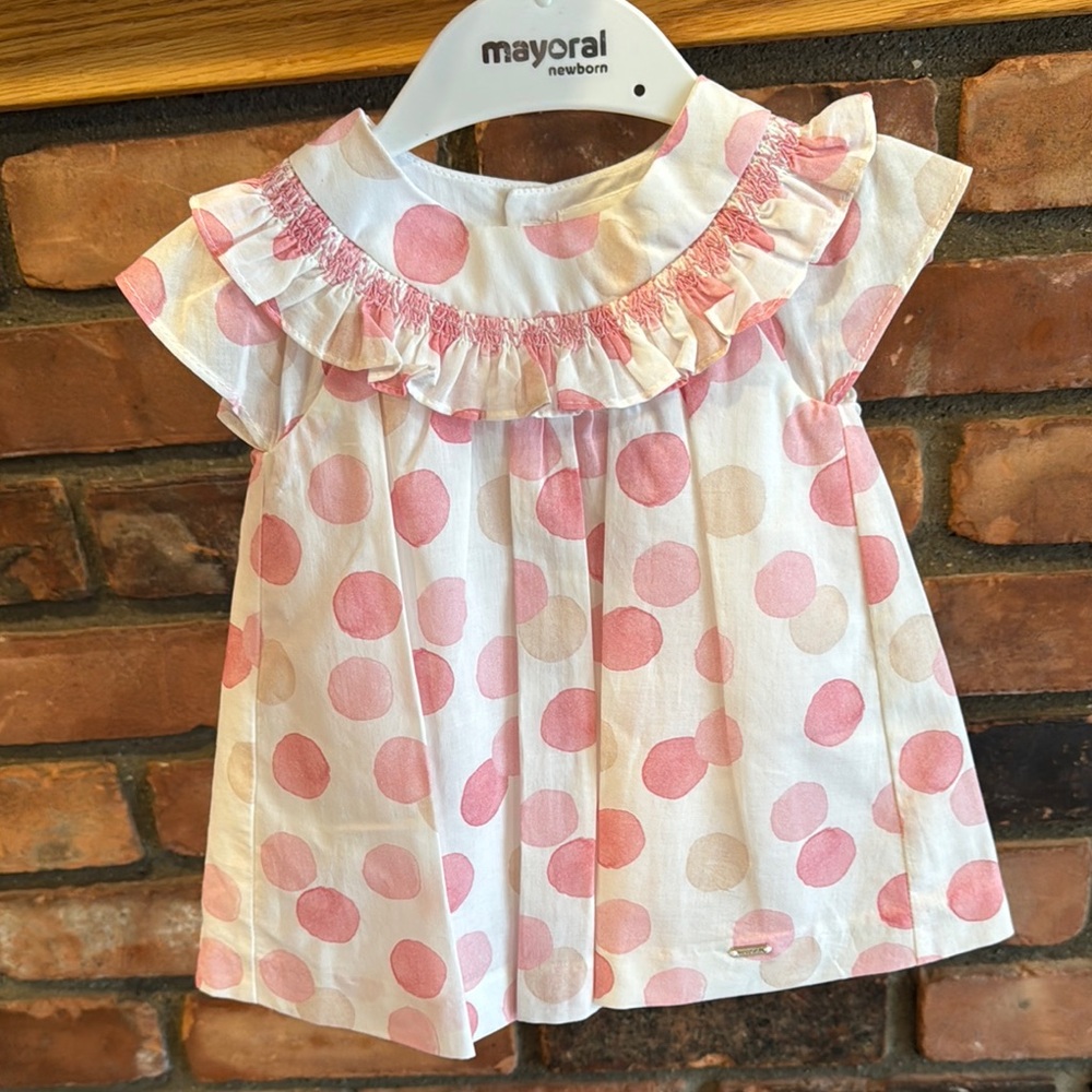 Mayoral Pink and Cream Polka Dot Dress